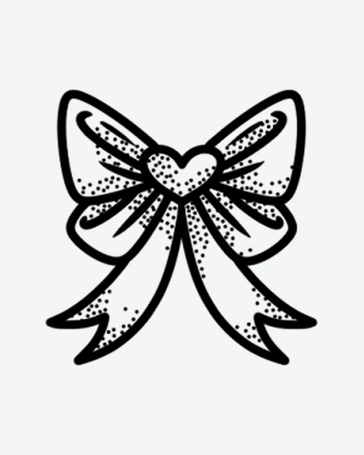 Heart Bow semi-permanent tattoo design by INKY – Heart, Ribbon, Bow, Dotwork illustration, 2 x 2 in (4x4 cm), available at inkytatt.com