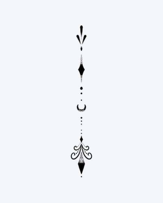 Lunar Drop 2 semi-permanent tattoo design by INKY – Crescent Moon, Diamond, Dotwork illustration, 4 x 7 in (10x17 cm), available at inkytatt.com