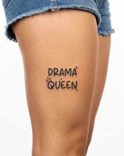 INKY Drama Queen Crown 2 semi-permanent tattoo applied on a woman – 3 x 3 in (7x7 cm) design, realistic ink look, lasts 10 days