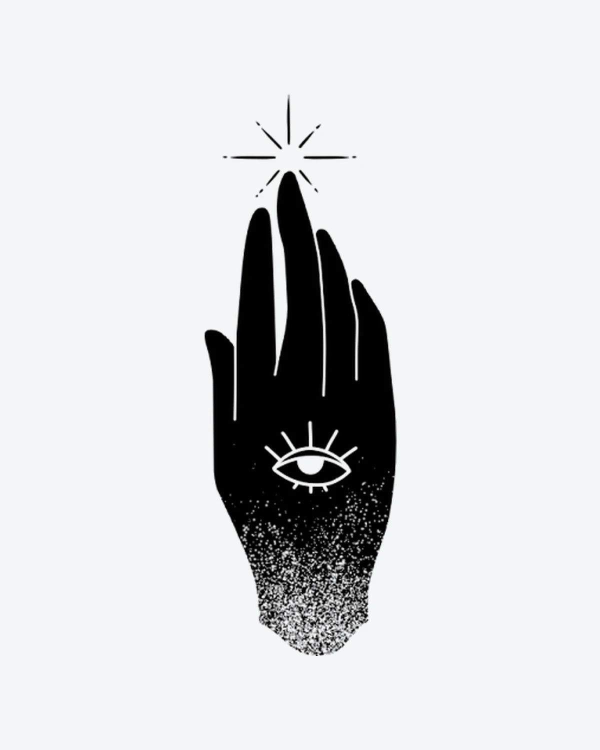 Magic Touch semi-permanent tattoo design by INKY – Star, Eye, Hand illustration, 2 x 2 in (4x4 cm), available at inkytatt.com