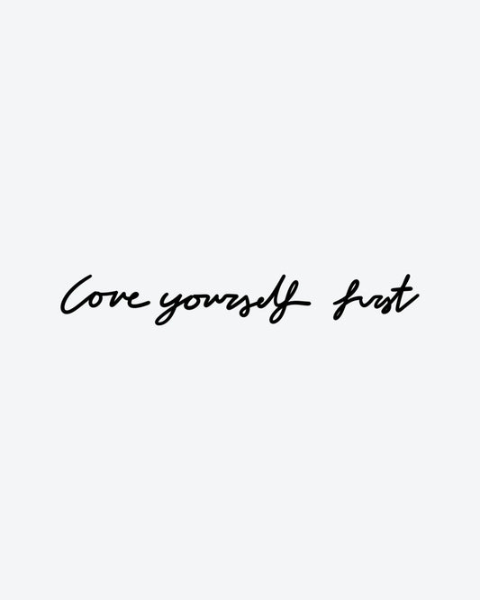Love First semi-permanent tattoo design by INKY – Love First illustration, 2 x 2 in (4x4 cm), available at inkytatt.com