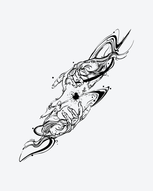 Connection semi-permanent tattoo design by INKY – Fine Line, Lines, Hand illustration, 4 x 8 in (11x20 cm), available at inkytatt.com