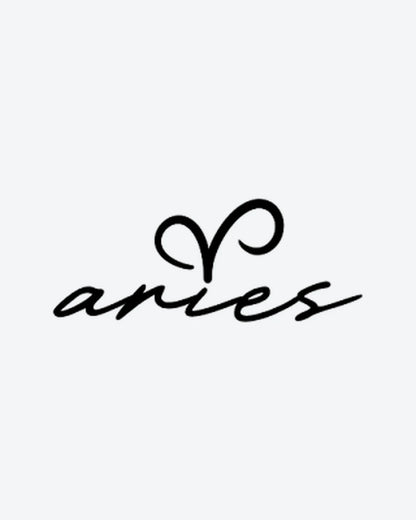 Aries Script semi-permanent tattoo design by INKY – Fine Line, Star, Aries illustration, 2 x 2 in (4x4 cm), available at inkytatt.com