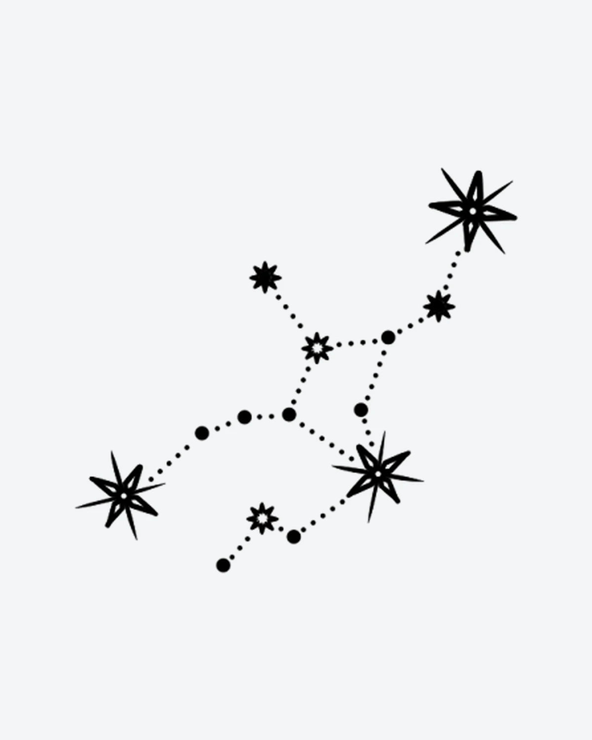 Constellation Virgo semi-permanent tattoo design by INKY – Star, Constellation, Lines, Pattern illustration, 2 x 2 in (4x4 cm), available at inkytatt.com