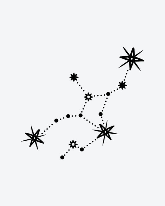 Constellation Virgo semi-permanent tattoo design by INKY – Star, Constellation, Lines, Pattern illustration, 2 x 2 in (4x4 cm), available at inkytatt.com