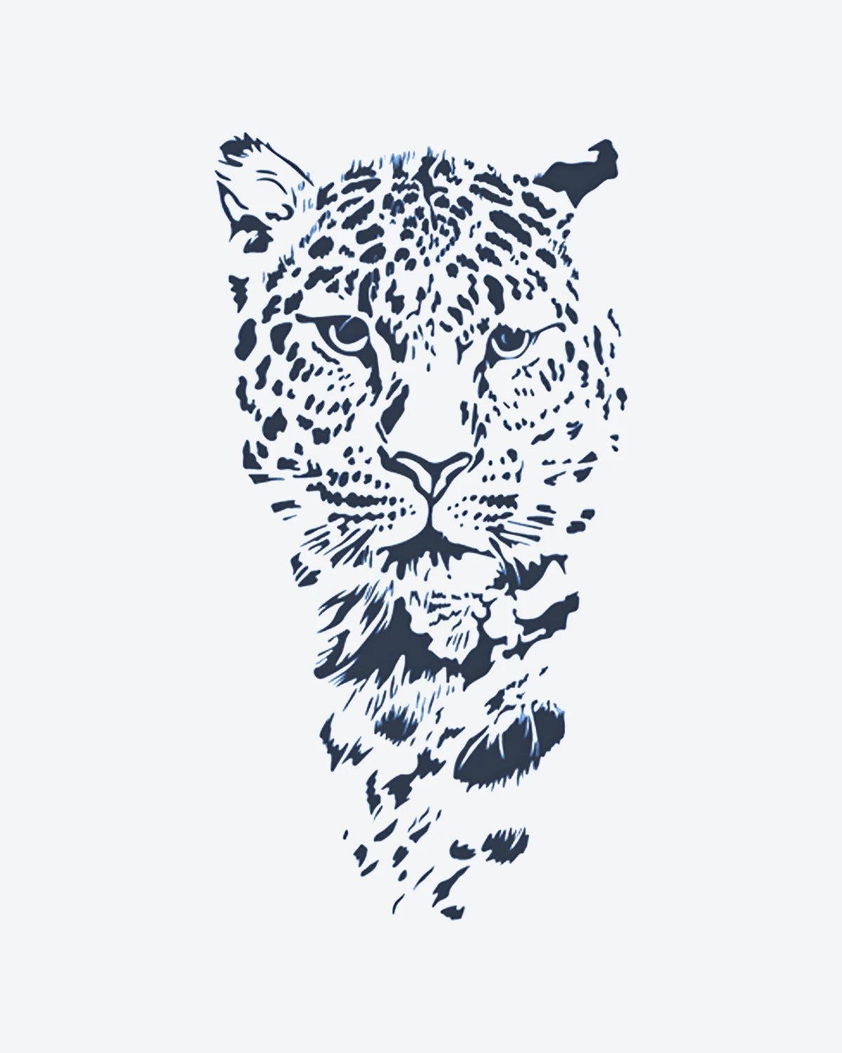 Leopard Face semi-permanent tattoo design by INKY – Cat, Pattern, Face illustration, 4 x 7 in (10x17 cm), available at inkytatt.com