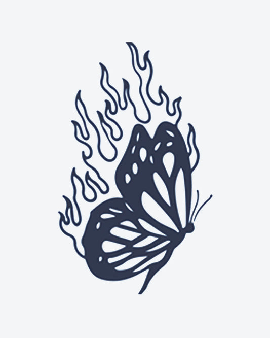 Flame Butte semi-permanent tattoo design by INKY – Butterfly, Flame, Pattern illustration, 0.5 x 0.5 in (1x1 cm), available at inkytatt.com