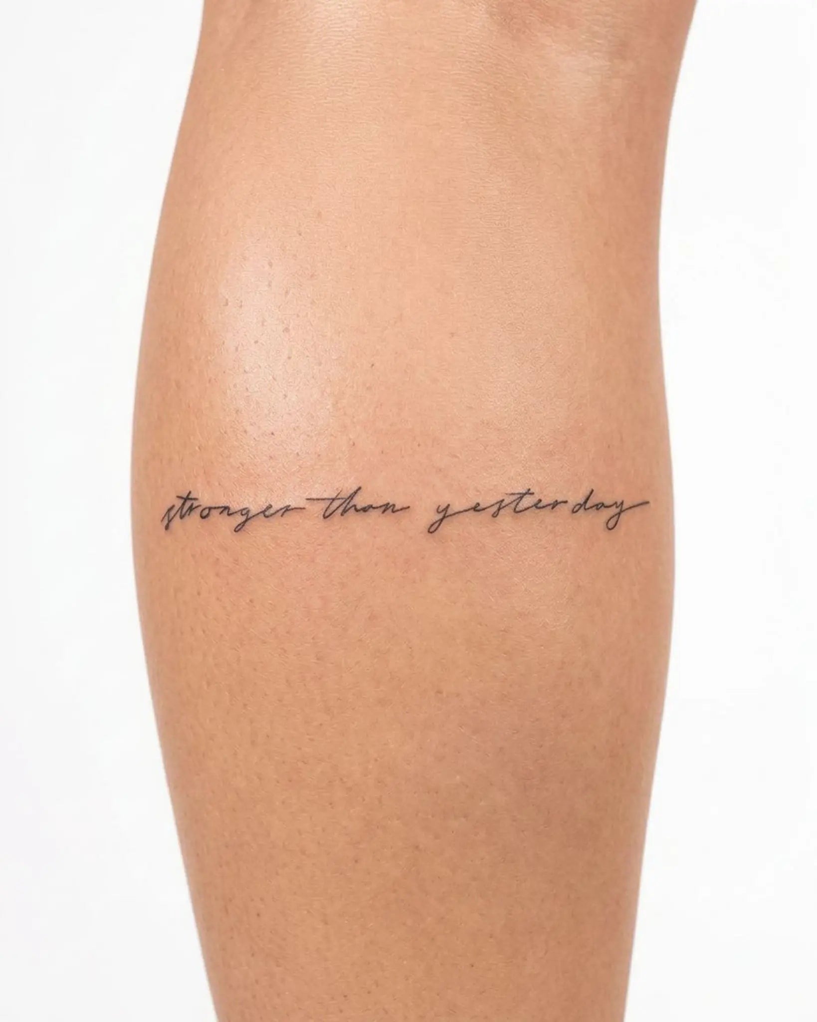 INKY Stronger semi-permanent tattoo applied on a woman – 2 x 4 in (6x10 cm) design, realistic ink look, lasts 10 days