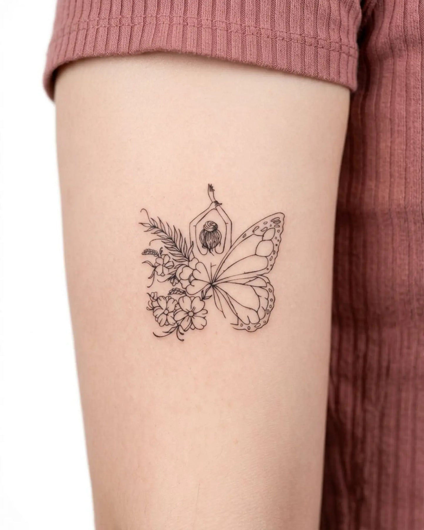 INKY Butterfly Zen semi-permanent tattoo applied on a woman – 3 x 3 in (7x7 cm) design, realistic ink look, lasts 10 days