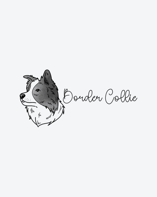 Collie Love semi-permanent tattoo design by INKY – Fine Line illustration, 2 x 4 in (6x10 cm), available at inkytatt.com