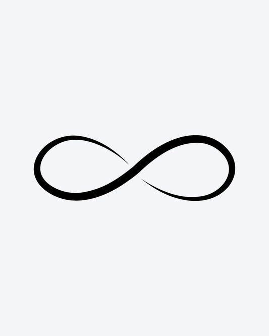 Infinity semi-permanent tattoo design by INKY – Infinity Symbol, Fine Line illustration, 2 x 2 in (4x4 cm), available at inkytatt.com
