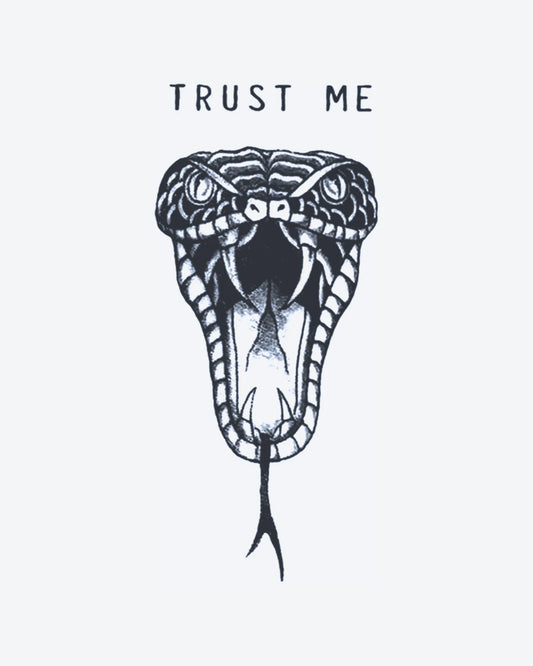 Trust Snake semi-permanent tattoo design by INKY – Snake, Hand illustration, 3 x 3 in (7x7 cm), available at inkytatt.com