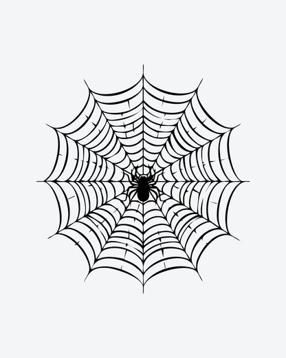 Spider Web semi-permanent tattoo design by INKY – Spider, Spiral, Lines, Silhouette illustration, 3 x 3 in (7x7 cm), available at inkytatt.com