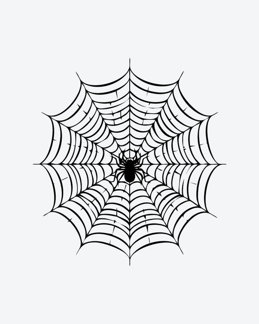 Spider Web semi-permanent tattoo design by INKY – Spider, Spiral, Lines, Silhouette illustration, 3 x 3 in (7x7 cm), available at inkytatt.com