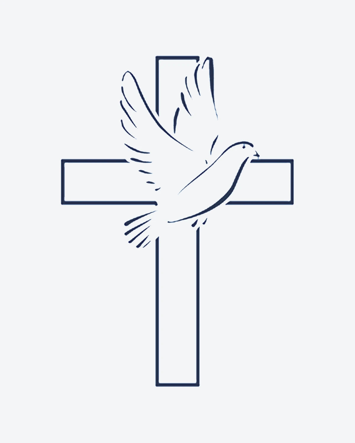 Holy Dove semi-permanent tattoo design by INKY – Fine Line, Cross, Dove illustration, 2 x 2 in (4x4 cm), available at inkytatt.com