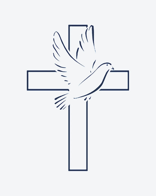 Holy Dove semi-permanent tattoo design by INKY – Fine Line, Cross, Dove illustration, 2 x 2 in (4x4 cm), available at inkytatt.com