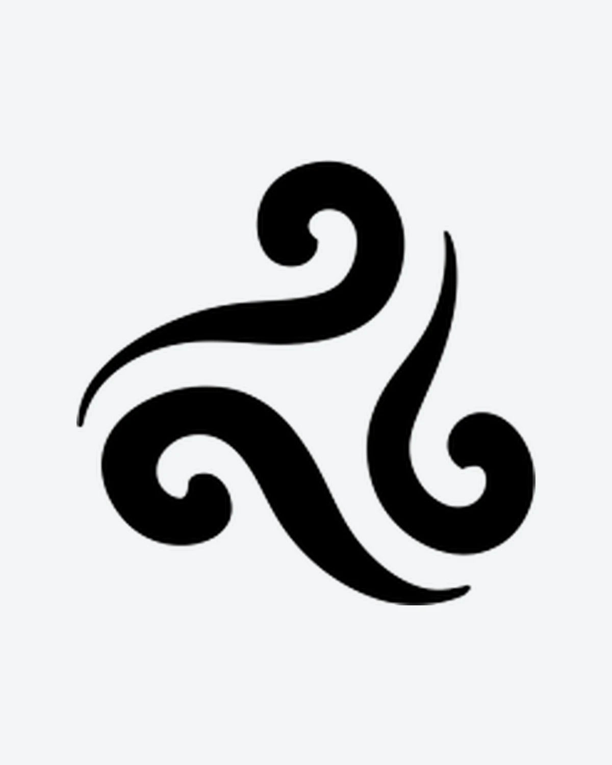 Triskele semi-permanent tattoo design by INKY – Spiral, Lines illustration, 0.5 x 0.5 in (1x1 cm), available at inkytatt.com