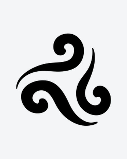 Triskele semi-permanent tattoo design by INKY – Spiral, Lines illustration, 0.5 x 0.5 in (1x1 cm), available at inkytatt.com