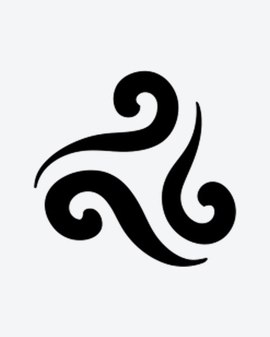 Triskele semi-permanent tattoo design by INKY – Spiral, Lines illustration, 0.5 x 0.5 in (1x1 cm), available at inkytatt.com