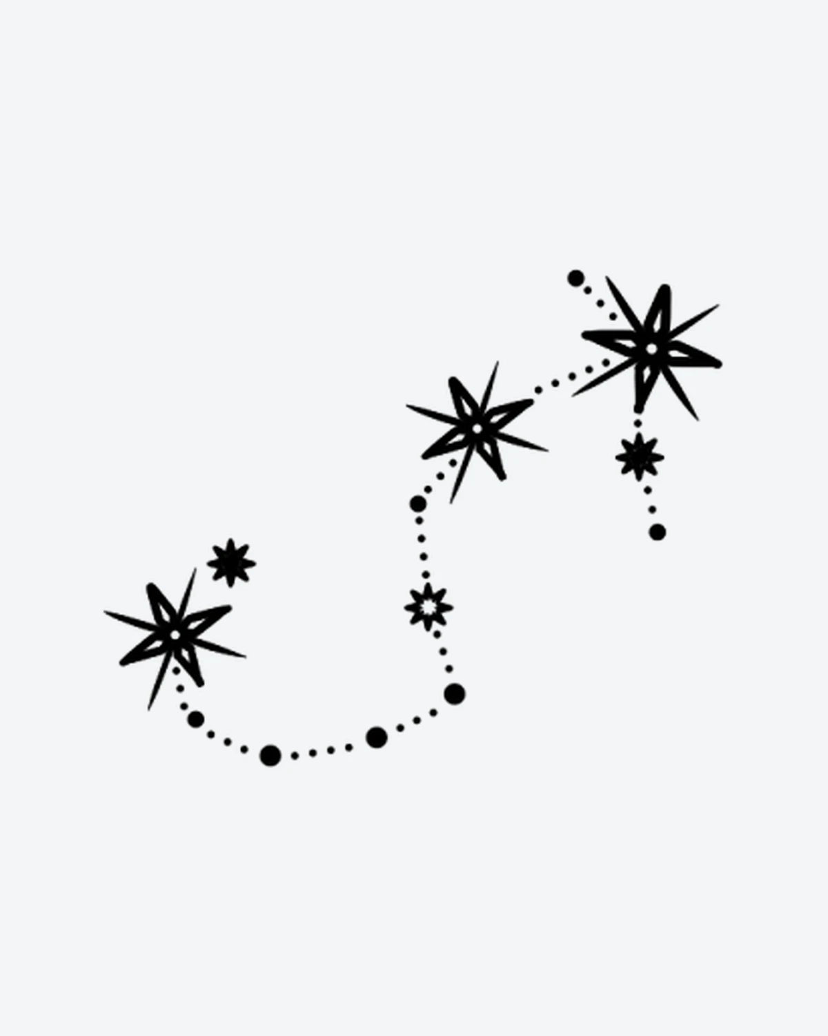 Star Chain Scorpio semi-permanent tattoo design by INKY – Fine Line, Star, Constellation, Path illustration, 2 x 2 in (4x4 cm), available at inkytatt.com
