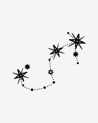 Star Chain Scorpio semi-permanent tattoo design by INKY – Fine Line, Star, Constellation, Path illustration, 2 x 2 in (4x4 cm), available at inkytatt.com