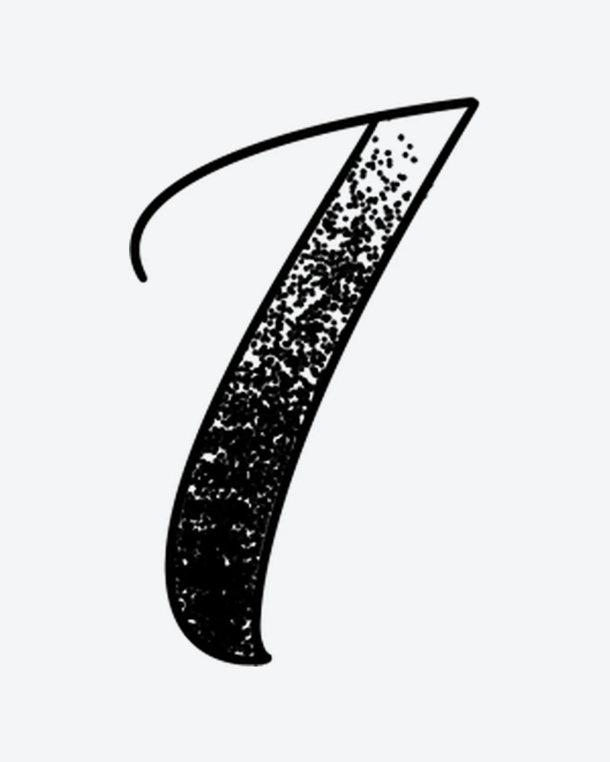 Lucky Seven 2 semi-permanent tattoo design by INKY – Dotwork illustration, 2 x 2 in (4x4 cm), available at inkytatt.com