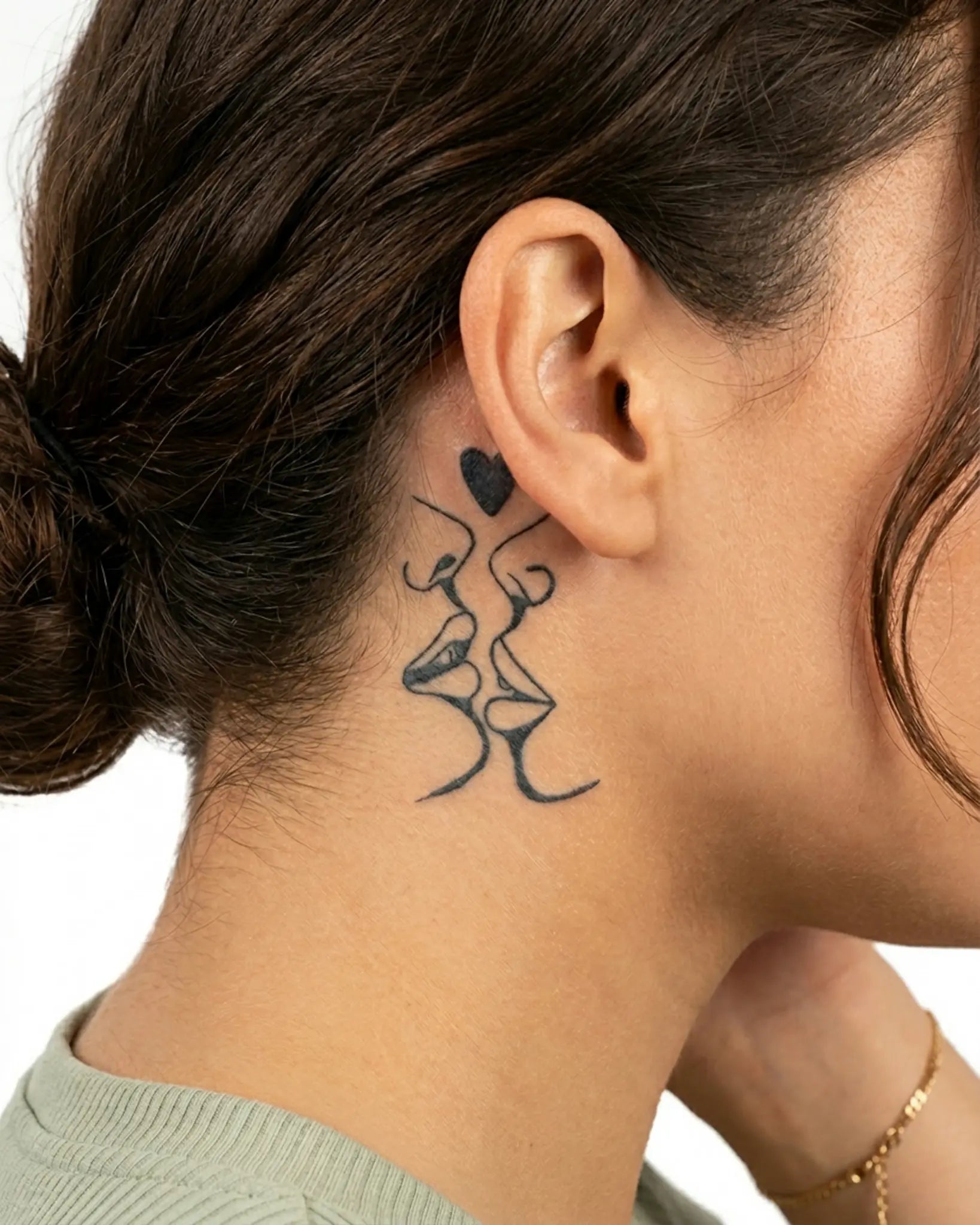 INKY Love Kiss semi-permanent tattoo applied on a woman – 2 x 2 in (4x4 cm) design, realistic ink look, lasts 10 days