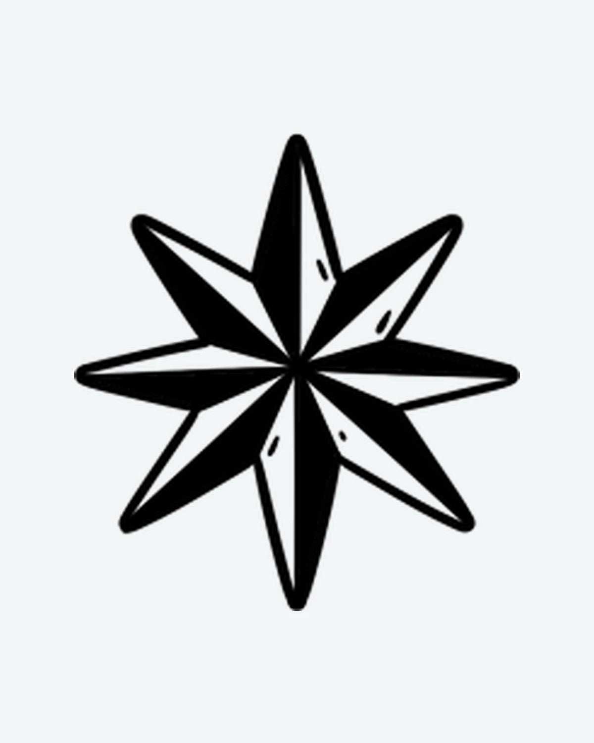 Compass Rose semi-permanent tattoo design by INKY – Rose, Star, Compass illustration, 0.5 x 0.5 in (1x1 cm), available at inkytatt.com
