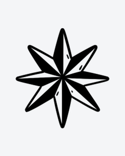Compass Rose semi-permanent tattoo design by INKY – Rose, Star, Compass illustration, 0.5 x 0.5 in (1x1 cm), available at inkytatt.com