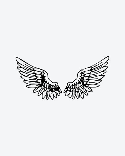 Angel Wings semi-permanent tattoo design by INKY – Bird, Feather, Wings illustration, 2 x 2 in (4x4 cm), available at inkytatt.com
