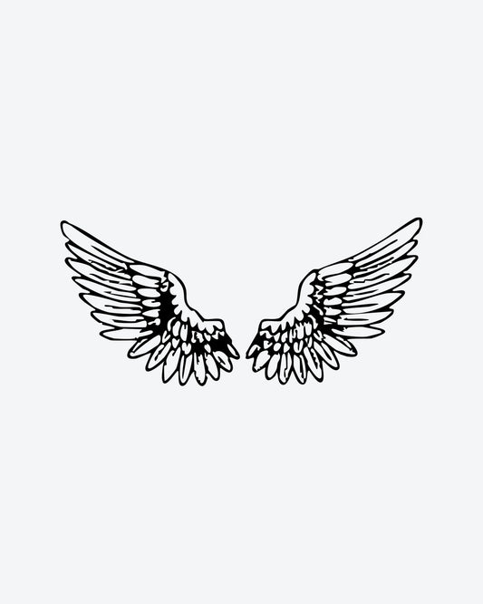 Angel Wings semi-permanent tattoo design by INKY – Bird, Feather, Wings illustration, 2 x 2 in (4x4 cm), available at inkytatt.com