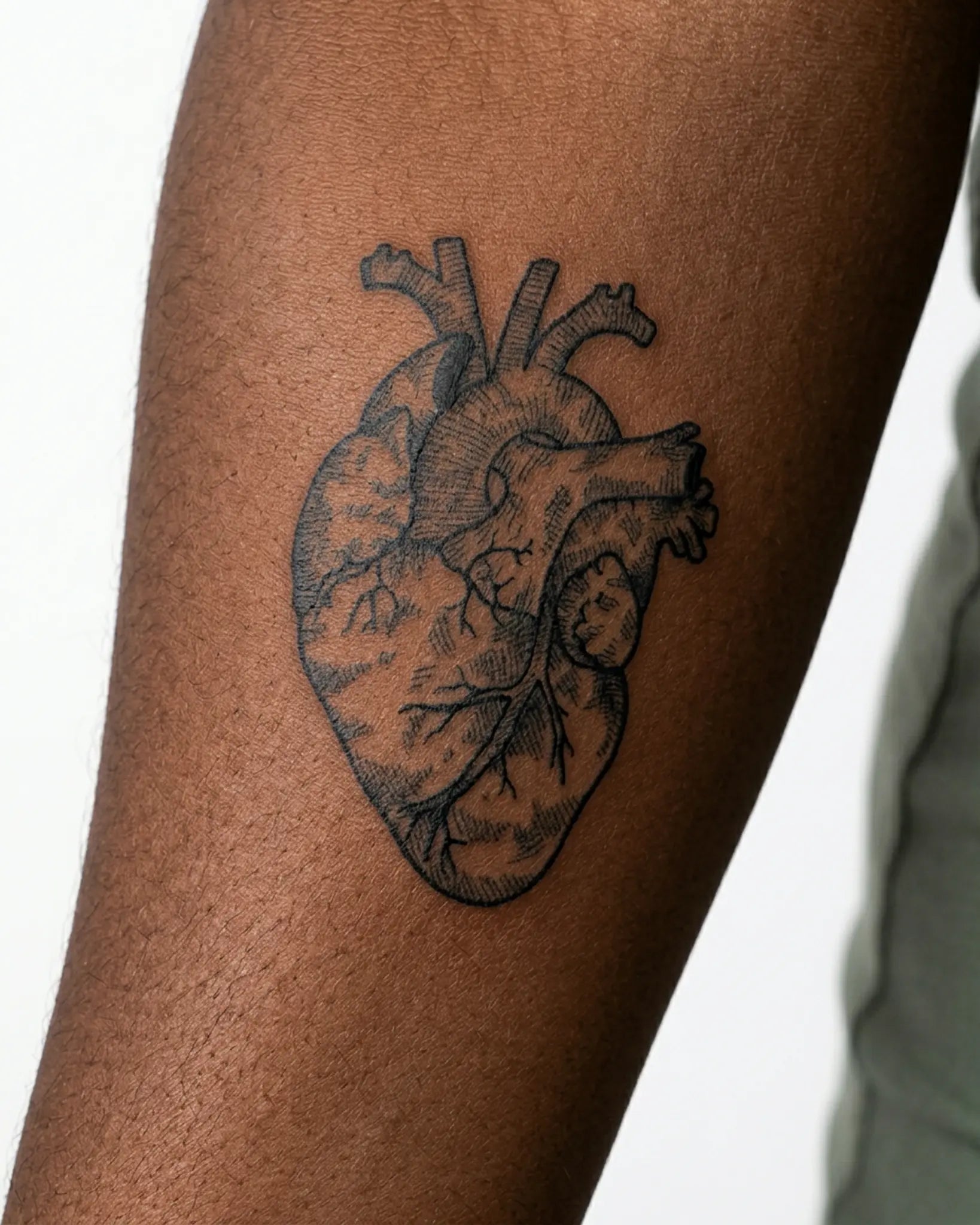 INKY Heart Sketch semi-permanent tattoo applied on a woman – 3 x 4 in (7x10 cm) design, realistic ink look, lasts 10 days