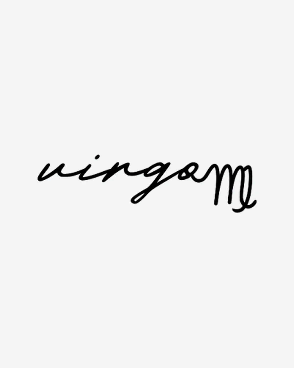 Virgo Script semi-permanent tattoo design by INKY – Fine Line, Virgo illustration, 2 x 2 in (4x4 cm), available at inkytatt.com