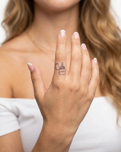 INKY Youth Lighter semi-permanent tattoo applied on a woman – 0.5 x 0.5 in (1x1 cm) design, realistic ink look, lasts 10 days