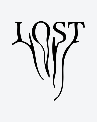 LOST Script semi-permanent tattoo design by INKY – LOST Script illustration, 2 x 2 in (4x4 cm), available at inkytatt.com