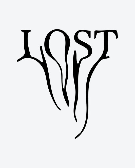 LOST Script semi-permanent tattoo design by INKY – LOST Script illustration, 2 x 2 in (4x4 cm), available at inkytatt.com
