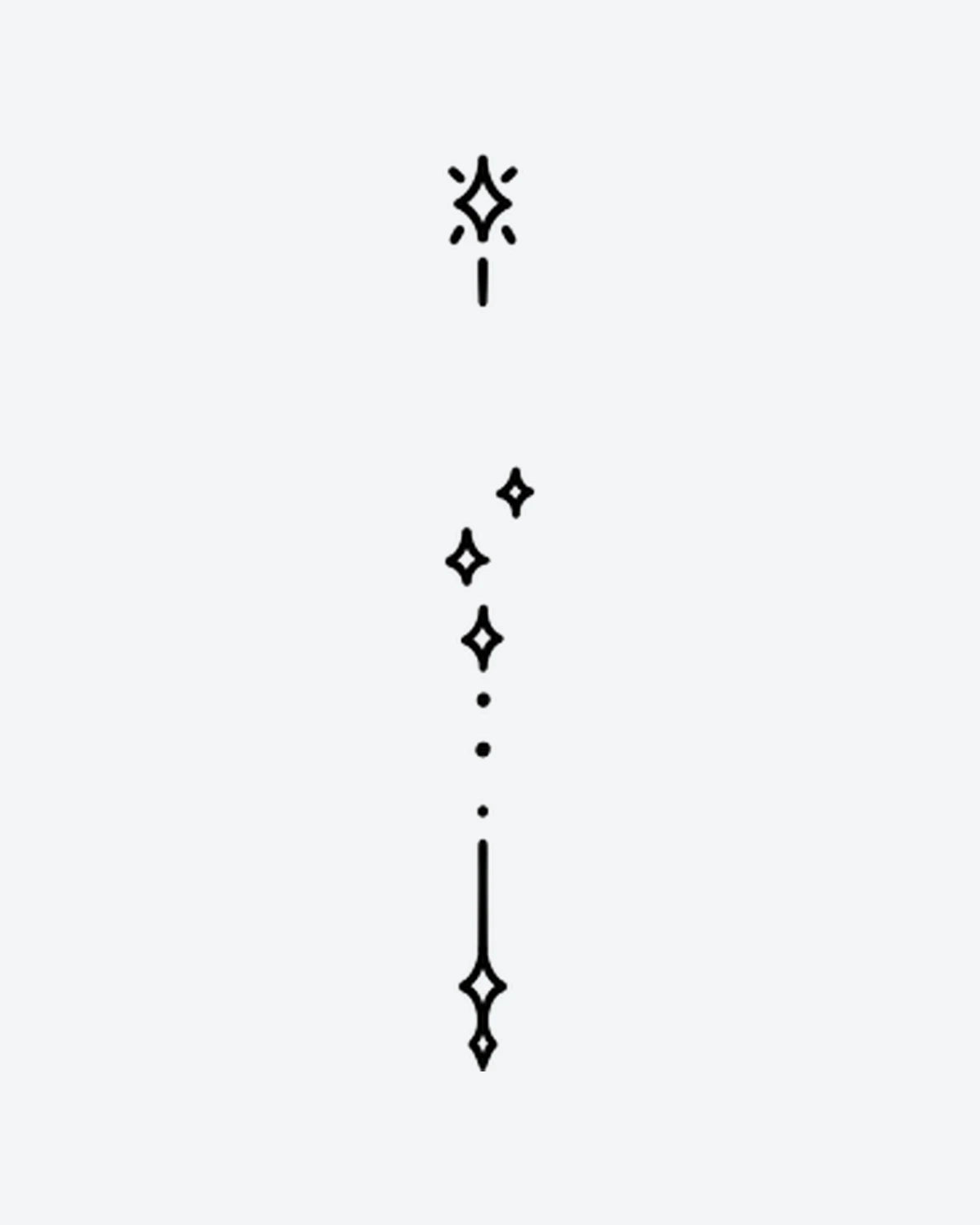 Sparkle Trail semi-permanent tattoo design by INKY – Fine Line, Star, Sparkle, Diamond, Geometric illustration, 2 x 4 in (6x10 cm), available at inkytatt.com