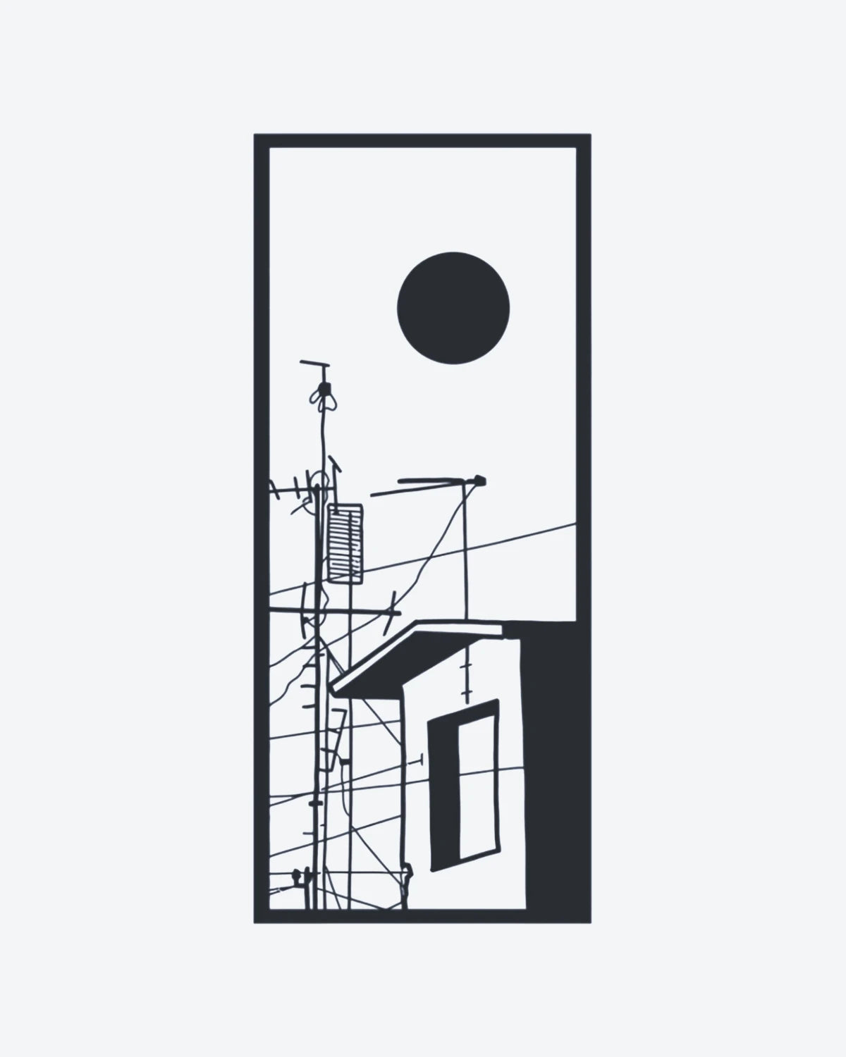 Urban View semi-permanent tattoo design by INKY – Sun, Moon, Circle, Geometric, Silhouette illustration, 2 x 4 in (6x10 cm), available at inkytatt.com