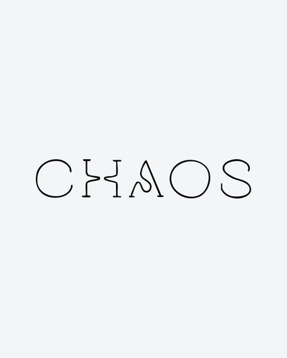 Chaotic Word semi-permanent tattoo design by INKY – Fine Line illustration, 2 x 2 in (4x4 cm), available at inkytatt.com