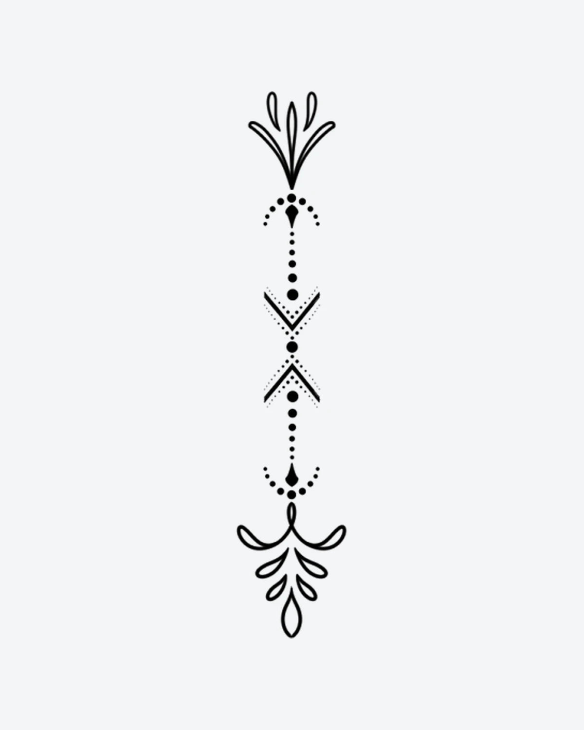 Dot Line Art semi-permanent tattoo design by INKY – Fine Line, Leaf, Geometric, Dots, Dotwork illustration, 2 x 4 in (6x10 cm), available at inkytatt.com