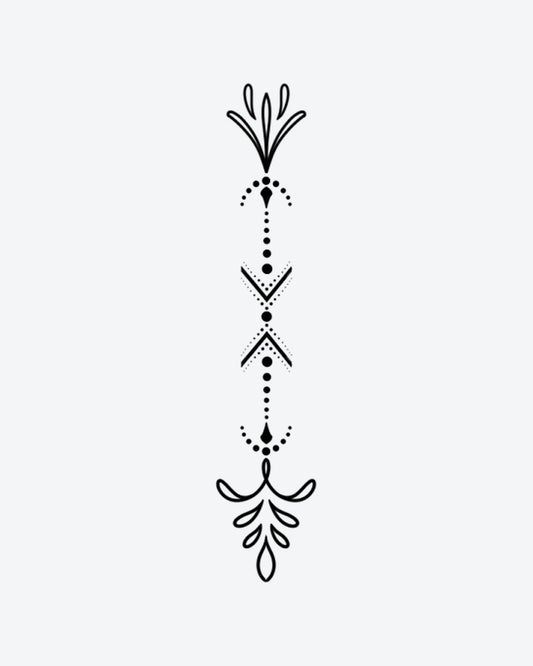 Dot Line Art semi-permanent tattoo design by INKY – Fine Line, Leaf, Geometric, Dots, Dotwork illustration, 2 x 4 in (6x10 cm), available at inkytatt.com