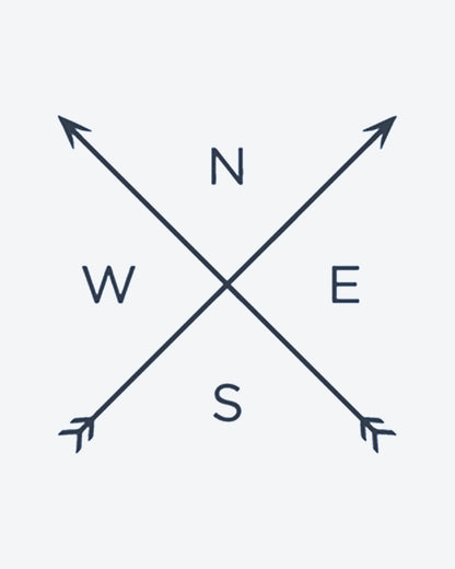 NSEW Arrows semi-permanent tattoo design by INKY – Fine Line, Arrow illustration, 0.5 x 0.5 in (1x1 cm), available at inkytatt.com
