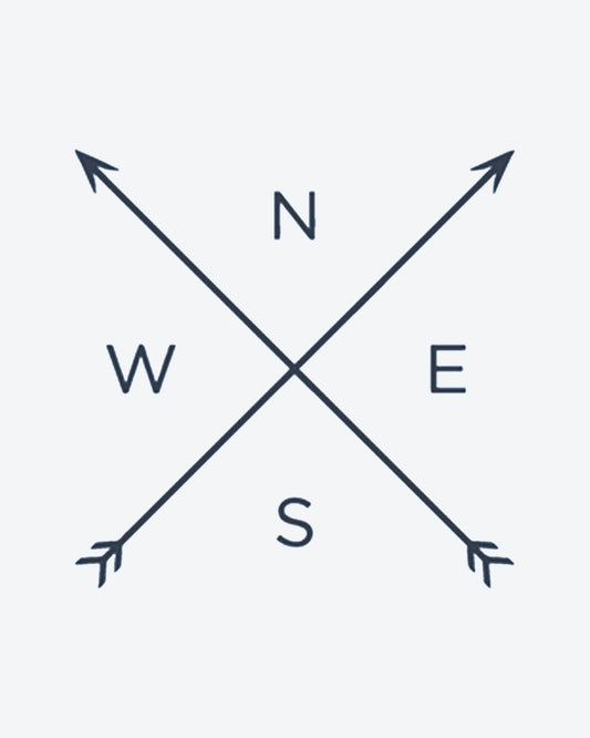 NSEW Arrows semi-permanent tattoo design by INKY – Fine Line, Arrow illustration, 0.5 x 0.5 in (1x1 cm), available at inkytatt.com