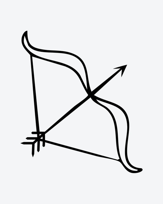 Archer semi-permanent tattoo design by INKY – Fine Line, Arrow, Bow, Sagittarius illustration, 0.5 x 0.5 in (1x1 cm), available at inkytatt.com