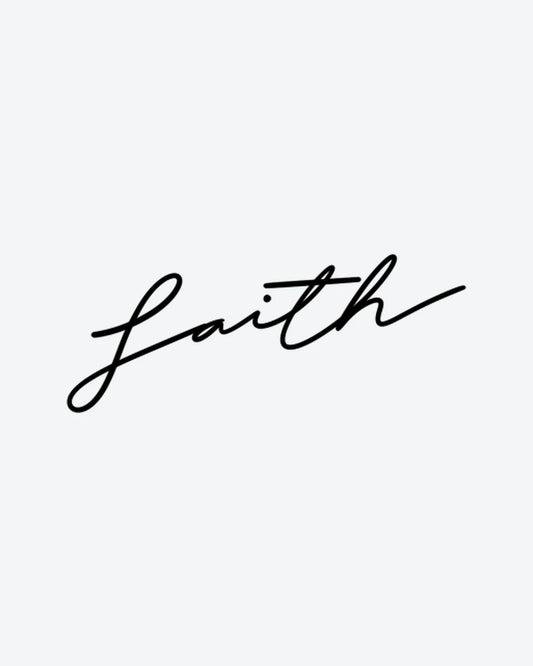 Faith semi-permanent tattoo design by INKY – Fine Line illustration, 2 x 2 in (4x4 cm), available at inkytatt.com