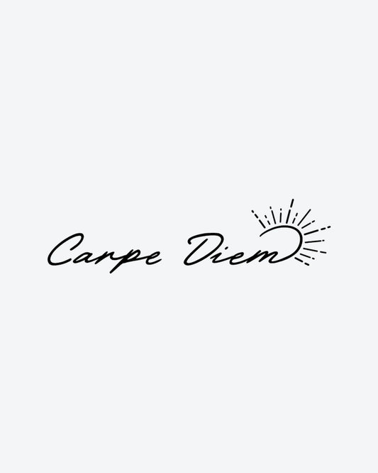Carpe Diem Su semi-permanent tattoo design by INKY – Fine Line, Sun illustration, 2 x 2 in (4x4 cm), available at inkytatt.com