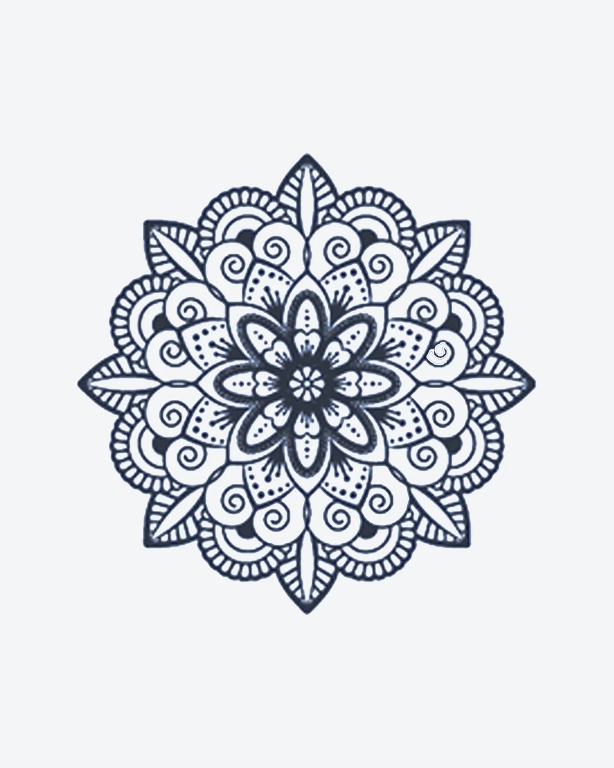 Zen Mandala semi-permanent tattoo design by INKY – Fine Line, Mandala, Geometric, Dotwork, Pattern illustration, 3 x 3 in (7x7 cm), available at inkytatt.com