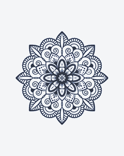 Zen Mandala semi-permanent tattoo design by INKY – Fine Line, Mandala, Geometric, Dotwork, Pattern illustration, 3 x 3 in (7x7 cm), available at inkytatt.com