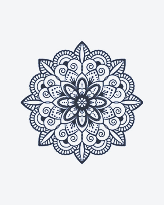 Zen Mandala semi-permanent tattoo design by INKY – Fine Line, Mandala, Geometric, Dotwork, Pattern illustration, 3 x 3 in (7x7 cm), available at inkytatt.com