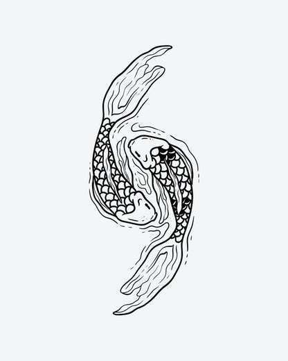 Koi Flow semi-permanent tattoo design by INKY – Line Art, Fish, Water illustration, 2 x 4 in (6x10 cm), available at inkytatt.com